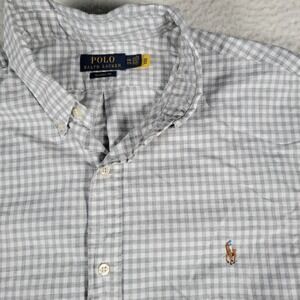 Polo Ralph Lauren Shirt Mens XXL Grey White Gingham Classic Fit Long Sleeve Pony